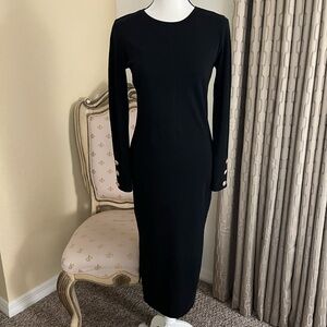 Nation Fitted Theo Midi Dress w/Three Crest Buttons on Cuff & Side Slit Hem Sm